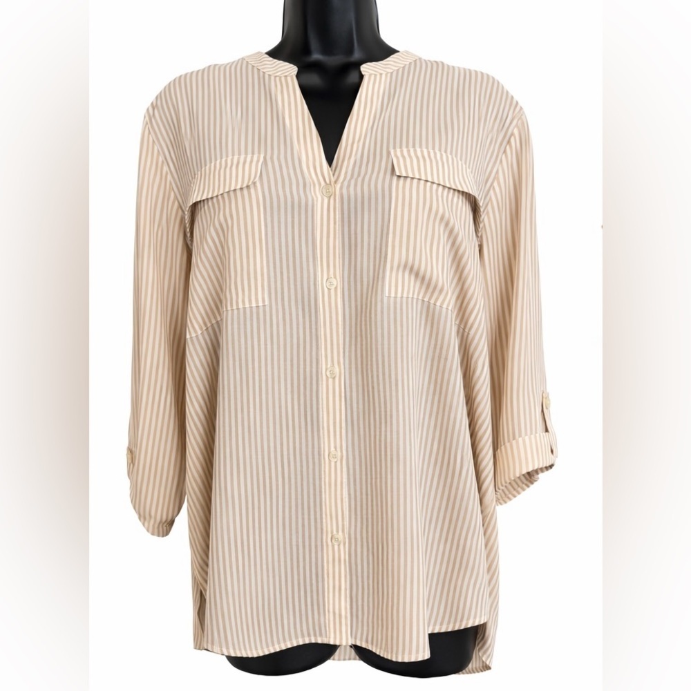 Striped Button-Front Blouse / Tunic Top X-Large - Picture 3 of 6